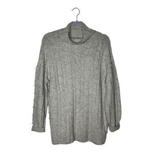 Nic + Zoe Sweater Womens Medium Gray Cable Knit Cowl Neck Pearl Embellishments